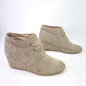 TOMS Suede Booties Lace Up Wedge Ankle Boots Shoes Womens Size 9